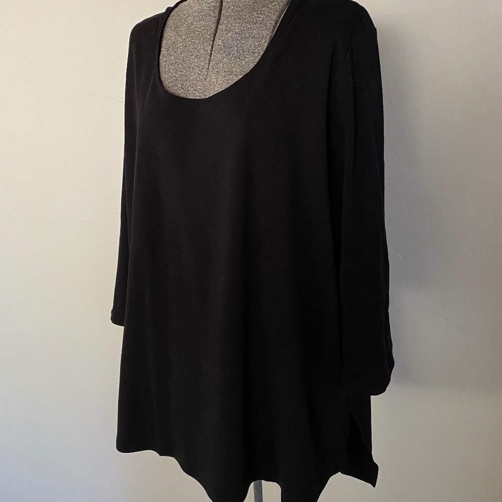 EILEEN FISHER Fine jersey ballet neck long top in black